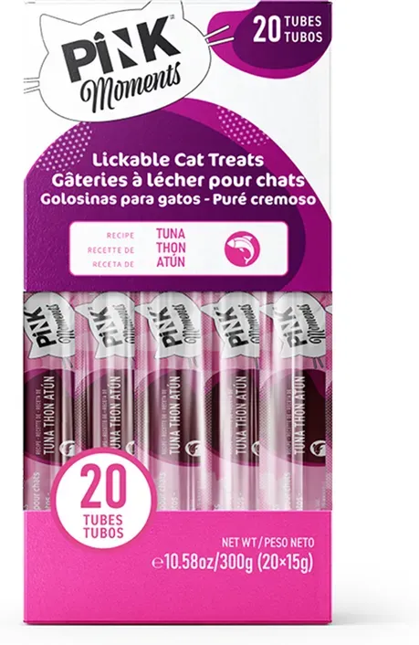 PINK Cremige Katzenleckerlies – Thunfisch-Geschmack, 20 × 15g – Ohne Zusatzstoffe, Getreidefrei & Gelatinefrei – Haarballen-Kontrolle & Verdauungsunterstützung – Vertrauenswürdige kanadische Marke