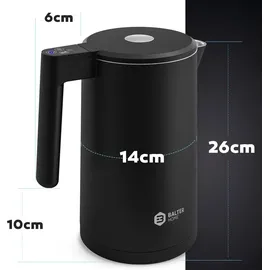 Balter Edelstahl Wasserkocher mit Temperatureinstellung, 40°C-100°C, Doppelwand, BPA frei, 1,7L, Schwarz, WK-04-Touch