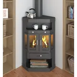 V05 EEK A Eck-Kaminofen Victoria Panama2 mit Flügeltüren, gussgrau, dauerbrandfähig – 9kW