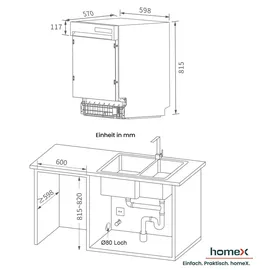 Homex DWSI601449E Einbau-Geschirrspüler (teilintegrierbar, 598 mm)