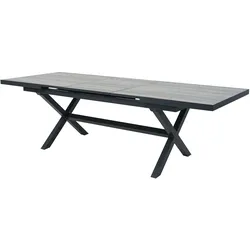 Ploß Louvra Auszugs-Dining-Tisch, anthrazit/Holzoptik, Alu/Keramik, 200/260x100,5cm, Tischplatte aus Keramikfliesen