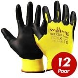 wilpeg® Nitril-Handschuhe W2120F Nylon-Strickhandschuhe, PU Feel Handschuhe - 12 Paar (Spar-Set) gelb|schwarz