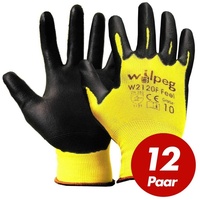 wilpeg® Nitril-Handschuhe W2120F Nylon-Strickhandschuhe, PU Feel Handschuhe - 12 Paar (Spar-Set) gelb|schwarz 12