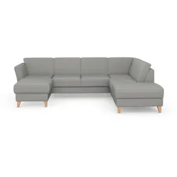 Wohnlandschaft SIT & MORE "Visby U-Form", silber, B:303cm H:87cm T:213cm, Sofas, wahlweise mit Bettfunktion und Stauraum, frei im Raum stellbar