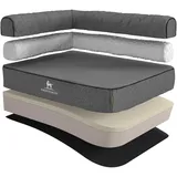 Knuffelwuff Orthopädisches Eck Hundebett Marlie aus Velours mit Handwebcharakter Übergröße XXXL 140 x 100cm Lehne Links Grau