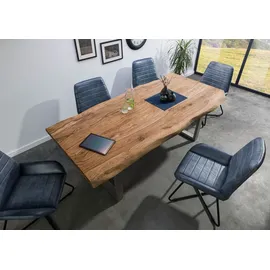 MASSIVMOEBEL24.DE Baumtisch Sheesham 240x100x77 natur gebeizt / U-Beine silber matt FREEFORM 5