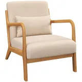 HOMCOM Loungesessel mit Massivholzrahmen, Loungesessel - Tiefe Sitzfläche - Armlehnen - Samt-Optik Beige