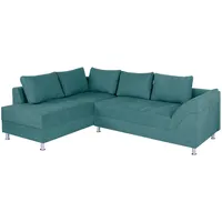 P & B Ecksofa, Türkis, Kunststoff, Füllung: Schaumstoffflocken, L-Form, einmalig seitenverkehrt montierbar, 267x200 cm, Rücken echt, Wohnzimmer, Sofas & Couches, Wohnlandschaften, Ecksofas