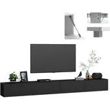 4housedesign® TV Board Lowboard Hängend | Fernsehschrank tv Sideboard Wohnzimmer | Lowboard Wohnzimmer fernsehregal tv Board Hängend tv Shrank tv 55 Zoll - TV Lowboard Schwarz Mat 240cm