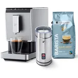 1.1 silber inkl. elektrischer Milchaufschäumer und 1 kg Barista Caffè Crema