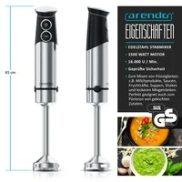 Arendo Stabmixer Edelstahl, elektrischer Pürierstab 1500 Watt, stufenlose Geschwindigkeit,