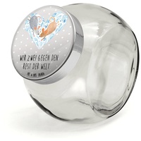 Mr. & Mrs. Panda Vorratsglas XL 2000ml Mäuse Herz - Grau Pastell - Geschenk, Küchenbehälter, Liebl, Premium Glas, (1-tlg), Stilvoll & Praktisch grau