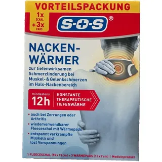 SOS Nackenwärmer, zur Schmerzlinderung im Hals-Nackenbereich, 1x Schal + 3x Pads