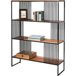 Regal GUTMANN FACTORY "Porto", schwarz (schwarz, natur), B:115cm H:150cm T:35cm, Metall, Massivholz, Regale, im Industrial Design