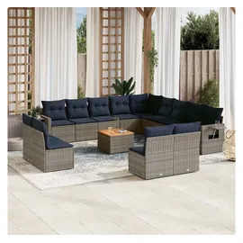 vidaXL Gartensofa-Set 14-tlg. grau Polyrattan