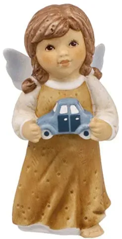 Engelfigur GOEBEL "Schutzengel - Gute Fahrt, Weihnachtsdeko, Höhe ca. 8,5 cm", bunt, B:4cm H:8,5cm T:3,5cm, Biskuitporzellan, Dekofiguren, Sammlerfigur, Weihnachtsfigur, Dekofigur aus Biskuitporzellan