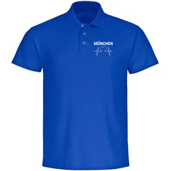 multifanshop Poloshirt - München blau - Herzschlag - Druck weiß - Polo