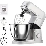 Fortuna-Lai Küchenmaschine Knetmaschine,1000W Teigmaschine 8 Geschwindigkeit 5L Knetmaschine mit Knethaken, Schneebesen, Rührbesen, Rührschüsse... - Silber