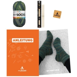 myboshi Strickset Socken Stamford mysocks Wolle Nadelspiel Häkelwolle, (1-St), Meliert grün