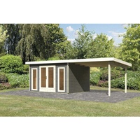 Karibu Gartenhaus Radeburg 2 terragrau mit Anbaudach 3,3 m
