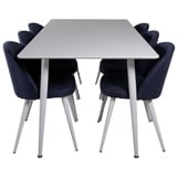 ebuy24 Polar180X90WHWH Essgruppe Esstisch weiß und 6 Velvet Esszimmerstühle blau.