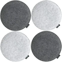 DuneDesign 4 Filz Sitzkissen Rund Ø 35x2,5 cm Stuhlkissen Set Sitzauflage Wende Kissen Grau