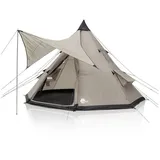 your GEAR Zelt Numana 400 Tipizelt Familienzelt 4-6 Personen Sonnensegel Stehhöhe UV 50+ Schutz Bodenwanne wasserdicht 5000 mm Beige Grau