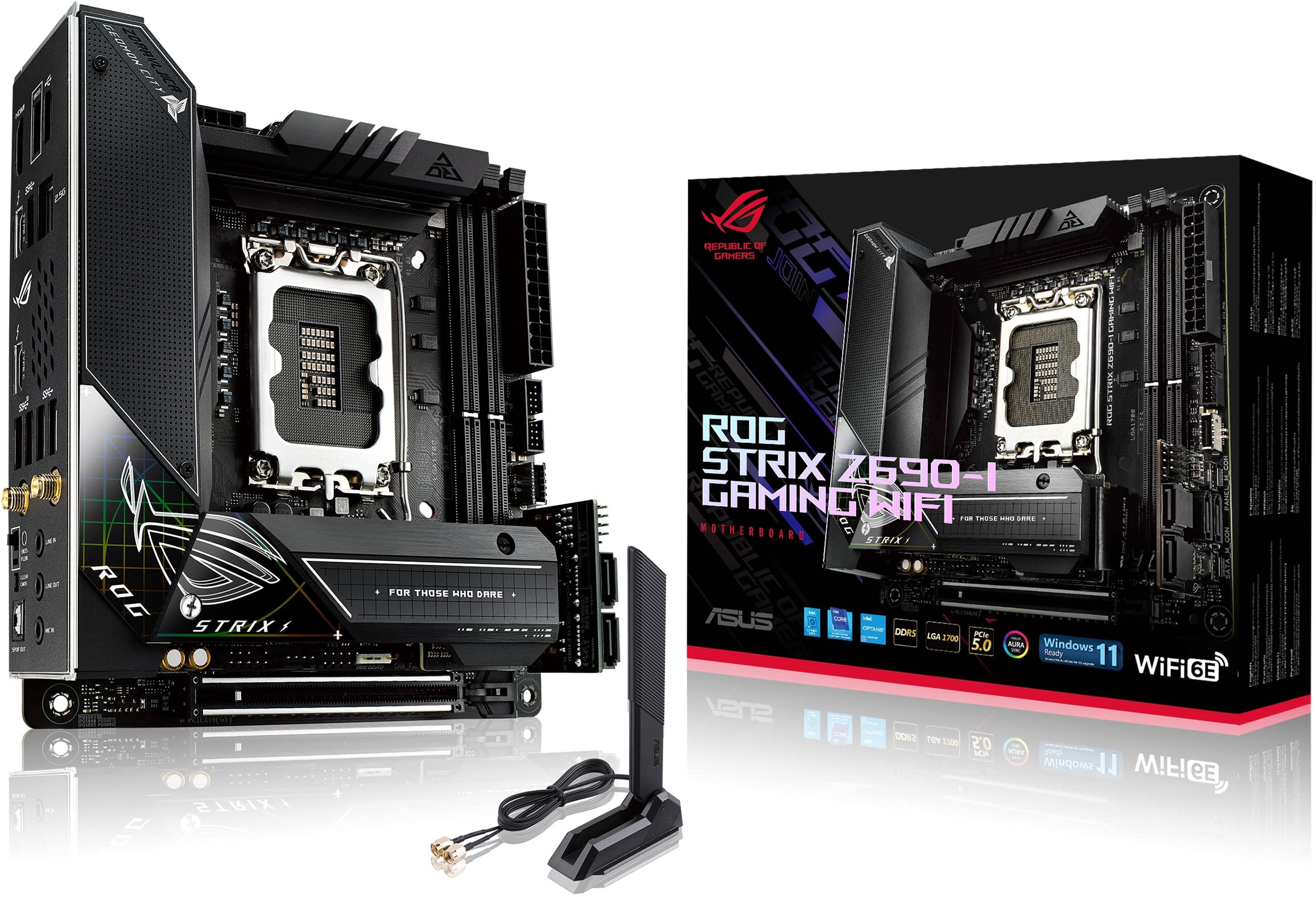 ASUS ROG STRIX Z690-I GAMING WIFI Mainboard Sockel Intel LGA 1700 (Mini-ITX, Intel Z690, DDR5, PCIe 5.0, WiFi 6E, 2x M2., Thunderbolt 4, Aura Sync RGB-Beleuchtung)