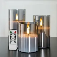 Flammenlose, Silbergraue Glasflackerkerzen Mit Fernbedienung, 3er-pack Realistische Led-imitatkerzen ∅ 3 H 4 5 6