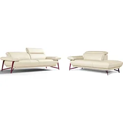 Egoitaliano Polstergarnitur »Anais, Design mit hohem Sitzkomfort für mehr Bequemlichkeit«, Set: bestehend aus Sofa und Ottomane, inkl. Kopfteilverstellung Egoitaliano cremeweiß