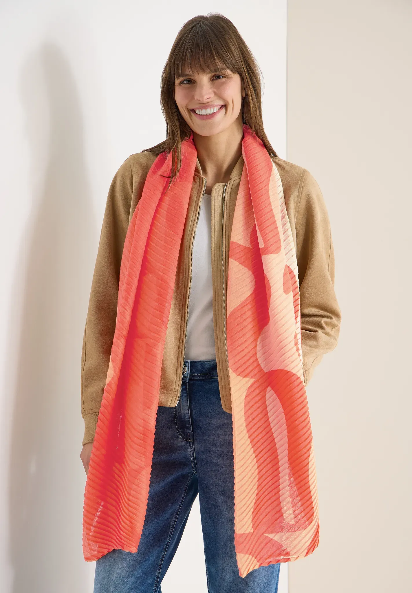 Halstuch CECIL, Damen, Gr. onesize, cherry tomato orange, Stoff, 100% Polyester, gemustert, Modetücher, mit grafischem Muster