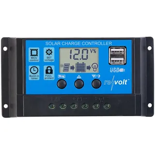 revolt Solar Charge Controller: Solar-Laderegler für 12/24-V-Akkus, PWM-Lademodus, 2 USB-Ports, 30 A (Ladestromregler, Charge Controller 12V, MPPT)