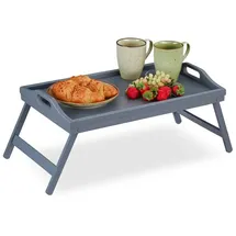 Relaxdays Bambus Betttablett grau Grau