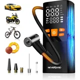 NEVERLAND Elektrische Luftpumpe Akku Kompressor, 10,3Bar/150 PSI, 16000mAh, tragbare Fahrradpumpe mit Auto-Stopp, Manometer, LED-Licht & Powerbank, für Auto, Motorrad, Fahrrad und Bälle