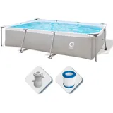 Avenli Pool 300 x 207 x 65 cm Stahlrahmen Aufstellpool Pool-Set mit Filterpumpe Schläuchen und Filterkartusche grau Framepool rechteckig Swimming Schwimmbecken