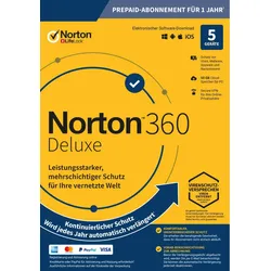 Norton 360 Deluxe | Sicherheit für 5 Geräte | Jahreslizenz | 50 GB Cloud-Speicher inklusive