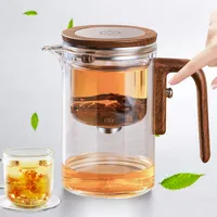 Magische Teekanne mit Teesieb – Wassertrennung Glas-Teekanne zum Trennen des Teewassers, ergonomisches Silikon-Griff-Design in Holzoptik, vielseitiges Aufbrühen von Tee und Kaffee (600 ml)