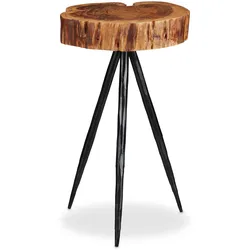 Relaxdays Beistelltisch, Massivholz Baumscheibe, Metallbeine, rustikaler Design Ablagetisch, Mangoholz, 50cm hoch, natur