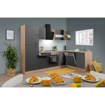 Respekta Winkelküche Economy Eiche Sonoma Sägerau Nachbildung L-Form E-Geräte 280 x 172 cm mit Edelstahlkochfeld grau