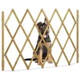 Relaxdays Hundeabsperrgitter, Schutzgitter für Tür & Treppe, Scherengitter ausziehbar bis 116,5 cm, 82,5 cm hoch, natur