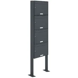 AL Briefkastensysteme Standbriefkasten 4 Fach Anthrazitgrau inkl. Zeitungsfach