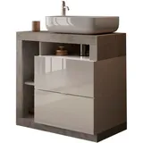 WELLTIME Waschtisch WELLTIME "Hamburg", weiß (weiß, beton, optik, weiß), B:79cm H:93cm T:49cm, Waschtische, Waschtisch, 2 Schubkästen, Breite 79 cm, Soft-Close, inkl. Keramik-Aufsatzbecken
