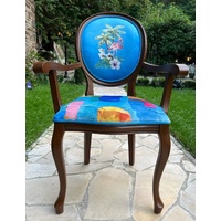 Casa Padrino Luxus Barock Esszimmer Stuhl Blau / Mehrfarbig / Braun - Handgefertigter Antik Stil Stuhl mit Armlehnen - Esszimmer Möbel im Barockstil - Barock Möbel