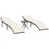 vidaXL Sonnenliegen 2 Stk. mit Tisch Braun Poly Rattan