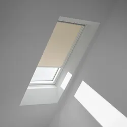Verdunklungsrollo VELUX "DKL PK06 1085SWL", beige (hellbeige, weiß), PK06, stufenlos positionierbar, Aluminium, Polyester, Rollos, weiße Führungsschienen & Griffleiste