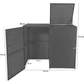Mendler 2er-Mülltonnenverkleidung HWC-E25, Mülltonnenbox Mülltonnenabdeckung, Poly-Rattan 2x120l ~ grau