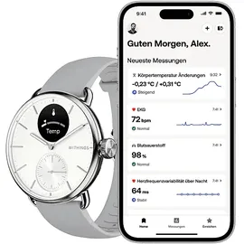Withings ScanWatch 2 38 mm perlweiß/silber, Sport Flourelastomer-Armband grau/silber