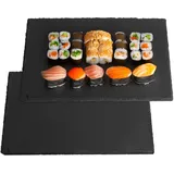 DBREAKS 2 Stück Schieferplatte Servierplatte 30x20cm, Schieferplatten Rechteckig, Servierplatten aus Schiefer, Steinplatte, Schiefertafel zum Beschriften, Platten für Buffet, Käse, Sushi