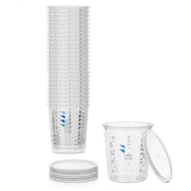 Benbow Profi-Messbecher mit Deckel 25x 385ml mit vielfältiger Skalierung - Becher mit Skala, Lackmischbecher, Meßbecher, Lackbecher