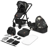 lionelo Amber Kinderwagen 2 in 1 Kombikinderwagen, Set mit sportlichen Sitz, fester Babywanne, Tasche, Moskitonetz, Abdeckung Regenblatt Lovin - Schwarz